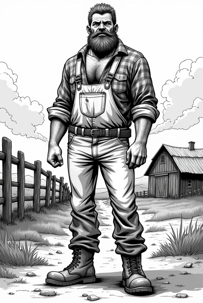 hillbilly, black and white image, anime drawing, bonitas