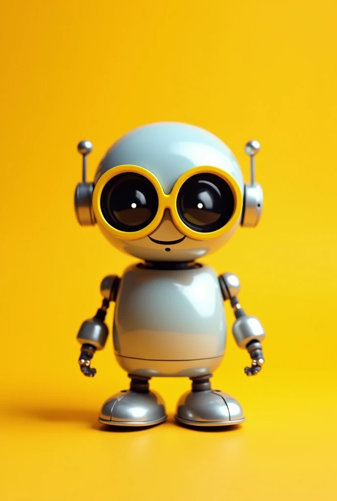 Cute little robot with glasses on yellow background
