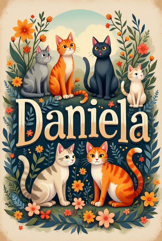 The name Daniela decorated based on cats 
