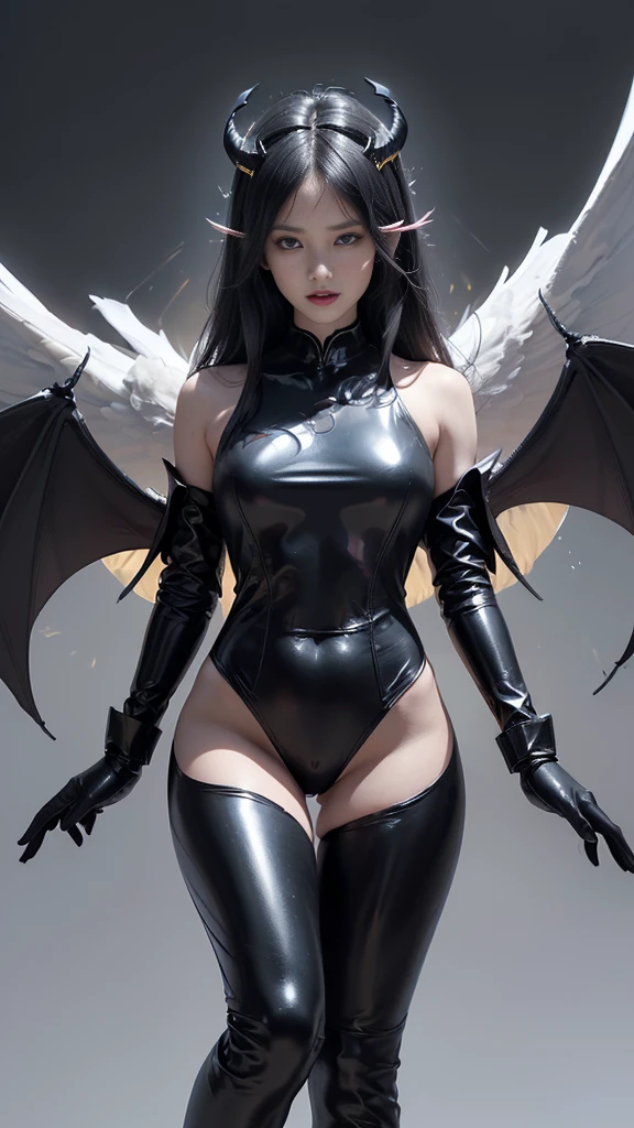 emphasis on wings, Wings on the shoulder, Angel wings and devil wings, White wings and black wings, ปีกbigโต, (Realistic picture, highest resolution, 16ก), (A demon god with wide wings and enormous power on his shoulders., Twelve wings on the shoulders, Three black bat wings:1.2 3 white angel wings:1.5), 6 angel wings, 6 devil wings, (Beautiful girl with two meter long hair, Shiny black hairงาม, Smooth white skin, Lips are very red..), ((stand, เรียบร้อยalready)), (หน้าอกbig, เต้านมbig), (gigantic breast, breast augmentation, Breast 400 cc.., small waist, hips raised, small thighs, Long legs), (dynamic poses), (Armor that slightly covers the body), Separate theme, (Angel wings and devil wings), floating in the air above the groundดิน, background darkness, Embraced with twelve wings, Horns grow from the head., Those who have light, Wearing little armor, Energy comes out of the body.., sparkling wings, White light, black light, Amazing wings, beautiful posture, 8K resolution, Resolution 4000 x 2250 pixels, beautiful posture, Angel wings and devil wings, (Realistic picture, highest resolution, 16ก), (A demon god with wide wings and enormous power on his shoulders..., Twelve wings on the shoulders., Three black bat wings:1.2 , 3 white angel wings:1.5), Angel wings and devil wings, White wings and black wings, Angel wings and bat wings, Wings between wings, 12 Wings, 6 angel wings, 6 bat wings, Angel wings and devil wings, White wings and black wings,, (Beautiful girl with two meter long hair, Shiny black hair, Smooth white skin, Lips are very red..), My hair is very long., ((stand, already)), (หน้าอกbigโต, Plump breasts), (gigantic breast, small waist, hips raised, small thighs, Long legs), (dynamic poses), (Black and white tight suit, There are beautiful patterns.., Decorated with gold embroidery., Show your breasts), Separate theme, (Angel wings and devil wings), floating in the air above the ground, background darkness, Embraced with twelve wings, He is white and black.., A glowing rainbow on the back of the head, The biggest breasts, big , Backdrop of the Universe, dynamic gesture, Drive skin, Smooth white skin, Multi-layered wings,