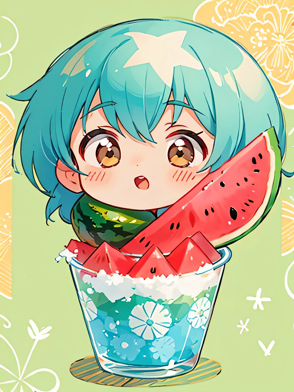 Hayao Mayazaki style, Kawaii Design, Watermelon shaved ice