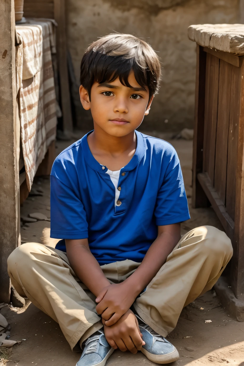 A boy is sitting sad and some people are making fun of him in village