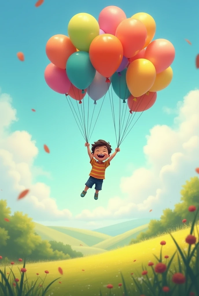 So, with a hopeful heart, max the tied the balloons around his waist and jumped! Up, up, up he went!