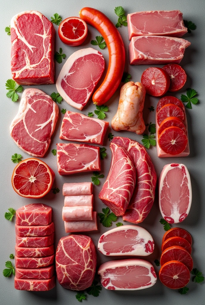 Background with various types of meat in horizontal format