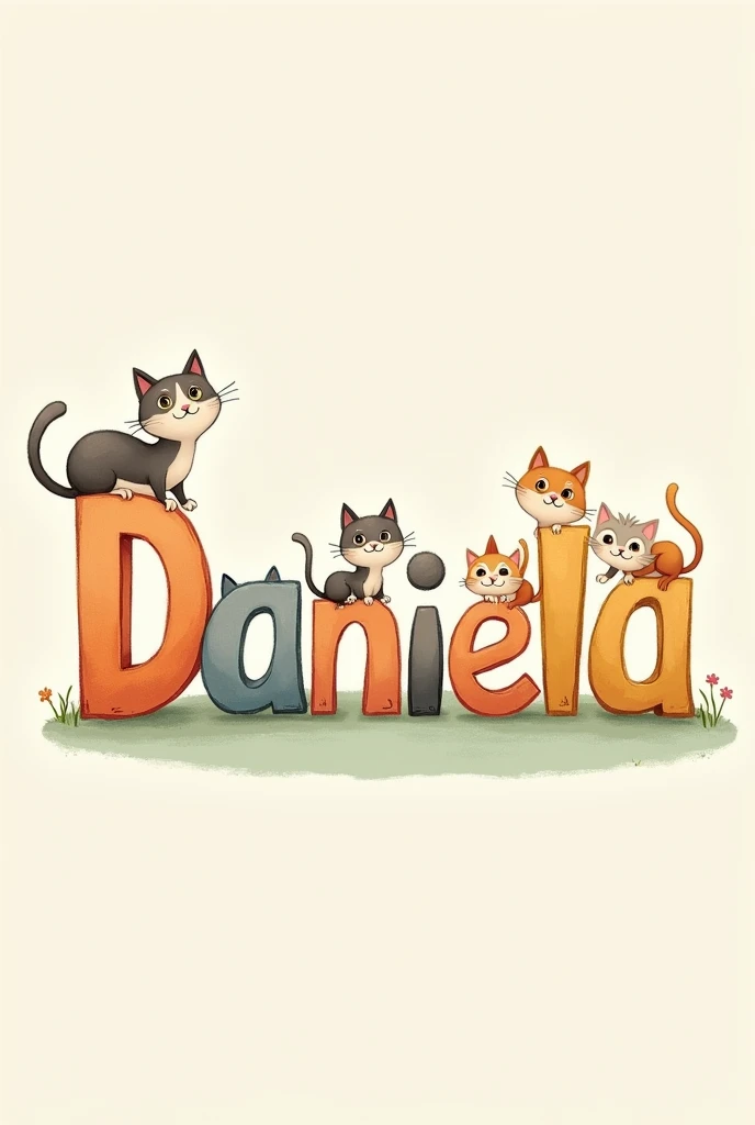 The name Daniela decorated based on cats. Let the image and the cats inside the name not be so big.