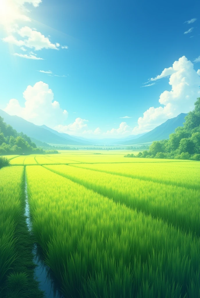 Summer day, rice field, youth, no people, fantastic, sun, clear blue sky, summer
