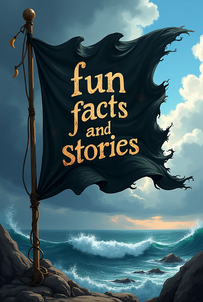 'fun facts and stories' written in a black pirate flag