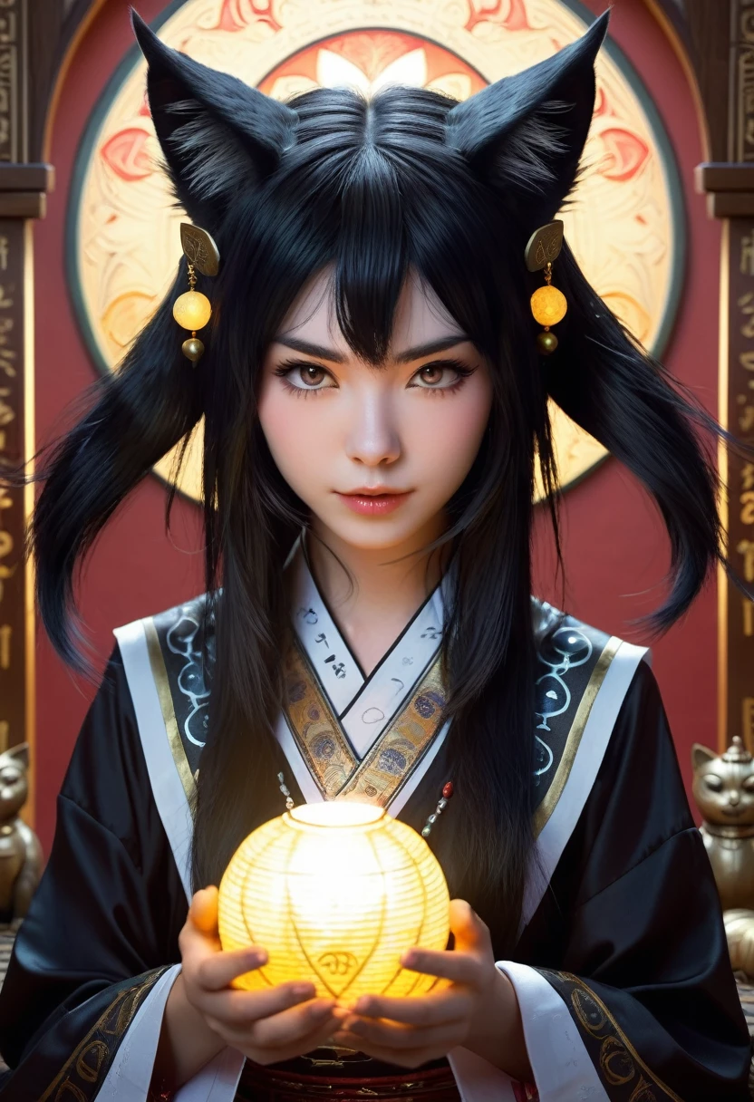 Monster Girl, Cat ear,20th Generation, fortune teller,Realistic Women, Black Hair,cute,spiritual,Front face