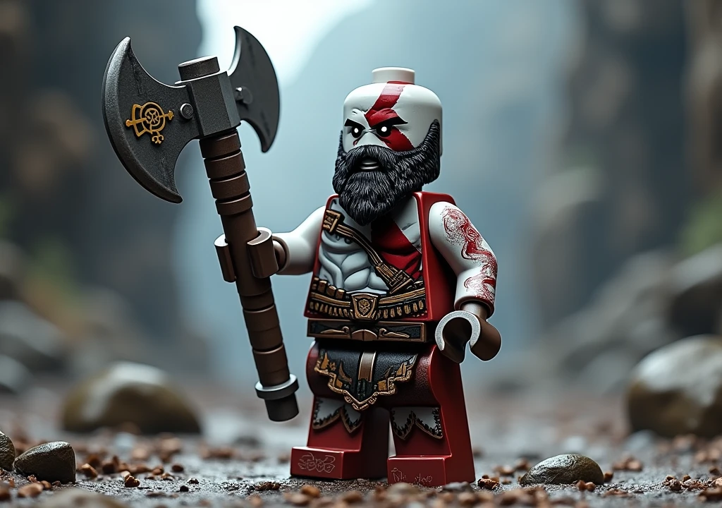 LEGO version of Kratos holding an axe