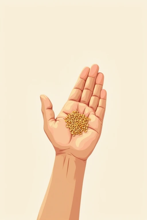 In the palm of a child１Illustration of grain seeds placed