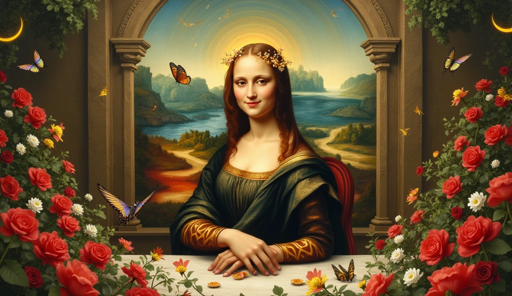 🖼️
🎨️
📐
✨
long shot scenic professional photograph of long shot scenic professional photograph of Creating random replicas of the classic historical masterpieces of Leonardo da Vinci in 'The Last Supper' superhit painting style, Ultra-High Definition, 64k resolution oil painting without a frame, using full dimensions of the selected resolution to fit the artwork image, medieval era innocent looks, finely detailed to perfection, art-punk, Arabic style, countryside background, art germ, high-octane. A portrait of a Rainbow of Butterflies and Daffodils with a beautiful virgin goddess nymph winged angel in the Garden of Heaven in the Paradise, goddess nymph winged angel is a Blessed Cosmic Virgin Heavenly Bride of Holy Christ and is an exact replica of the sketch of a supermodel Mona Lisa, happy smiling face, Sitting on a Queen's luxurious Heavenly Cushioned Chair of Paradise, Vatican looks and style, a precise copy of the conceptual legendary colorful Garden of Heavenly Paradise with rainbow hummingbirds and butterflies flying around, red roses and daffodils in the Heavenly Garden of Paradise with colorful random fruits on trees, a sketch of hummingbirds, butterflies, roses and daffodils is created with attention to the minutest detail, an unreal engine, ultimate beauty pro max, a quantum leap in artwork, magnificent miracle, unmatched quality, unmatched style, uniqueness to perfection, relaxed, bingo, illuminated, radiated with light, magnetic, extraordinary, a master stroke of a legendary brush, the artwork of a genius, a perfect sense of proportion and judgment, a tribute to a legendary master artist, super realistic, superhit, random dynamic poses, random smiling styles, random makeups, and random styles, vibrant 256k colors, ultimate art, extraordinary level portrait painting, master craftsmanship of sketching beautiful human female hands with strictly 4 symmetrical natural fingers on each hand in extremely minutest detail of care applied, GEFORCE RTX GPU magic