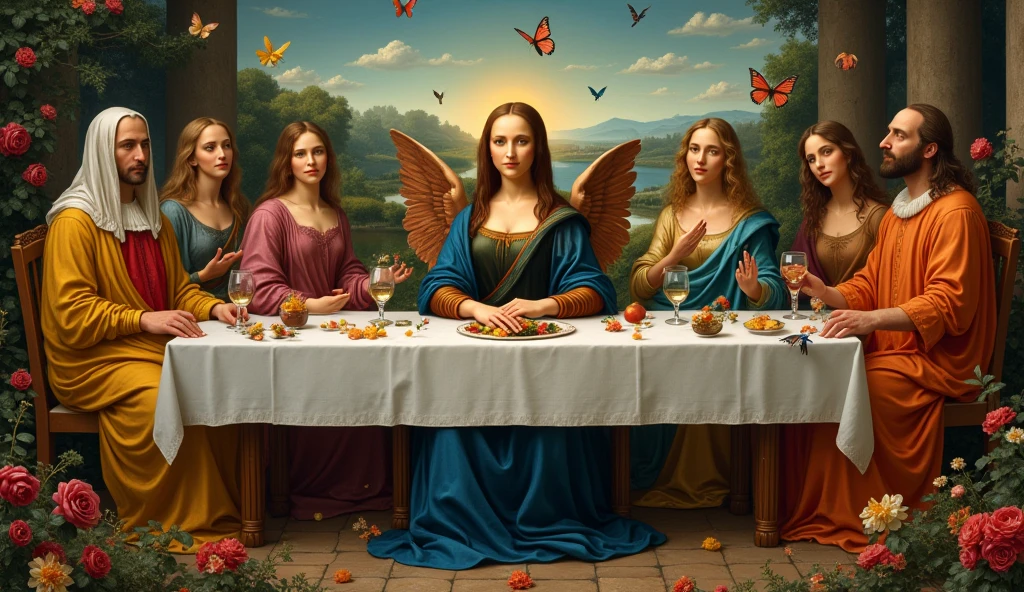 🖼️
🎨️
📐
✨
long shot scenic professional photograph of long shot scenic professional photograph of Creating random replicas of the classic historical masterpieces of Leonardo da Vinci in 'The Last Supper' superhit painting style, Ultra-High Definition, 64k resolution oil painting without a frame, using full dimensions of the selected resolution to fit the artwork image, medieval era innocent looks, finely detailed to perfection, art-punk, Arabic style, countryside background, art germ, high-octane. A portrait of a Rainbow of Butterflies and Daffodils with a beautiful virgin goddess nymph winged angel in the Garden of Heaven in the Paradise, goddess nymph winged angel is a Blessed Cosmic Virgin Heavenly Bride of Holy Christ and is an exact replica of the sketch of a supermodel Mona Lisa, happy smiling face, Sitting on a Queen's luxurious Heavenly Cushioned Chair of Paradise, Vatican looks and style, a precise copy of the conceptual legendary colorful Garden of Heavenly Paradise with rainbow hummingbirds and butterflies flying around, red roses and daffodils in the Heavenly Garden of Paradise with colorful random fruits on trees, a sketch of hummingbirds, butterflies, roses and daffodils is created with attention to the minutest detail, an unreal engine, ultimate beauty pro max, a quantum leap in artwork, magnificent miracle, unmatched quality, unmatched style, uniqueness to perfection, relaxed, bingo, illuminated, radiated with light, magnetic, extraordinary, a master stroke of a legendary brush, the artwork of a genius, a perfect sense of proportion and judgment, a tribute to a legendary master artist, super realistic, superhit, random dynamic poses, random smiling styles, random makeups, and random styles, vibrant 256k colors, ultimate art, extraordinary level portrait painting, master craftsmanship of sketching beautiful human female hands with strictly 4 symmetrical natural fingers on each hand in extremely minutest detail of care applied, GEFORCE RTX GPU magic