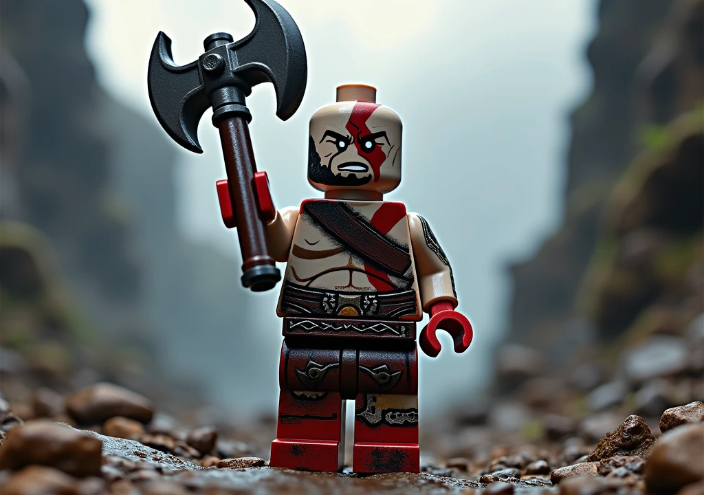 LEGO version of Kratos holding an axe