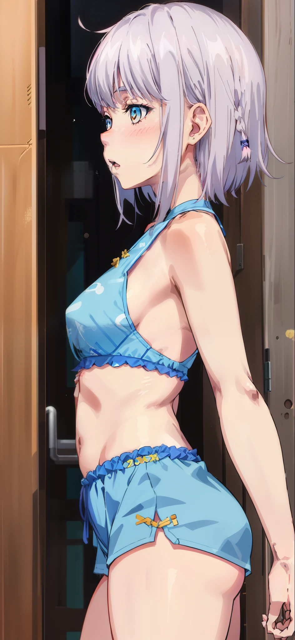 1 girl, kanon kanase, , blush, medium breasts, sleeveless, naked, from behind