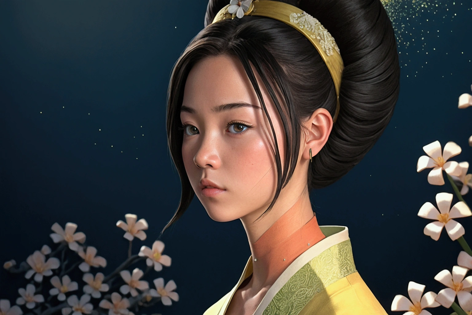 a young girl with beautiful detailed eyes, beautiful detailed lips, extremely detailed face and features, long eyelashes, blind girl, earth kingdom, avatar the last airbender, toph beifong, realistic oil painting, cinematic lighting, vibrant colors, highly detailed, masterpiece, 8k, photorealistic