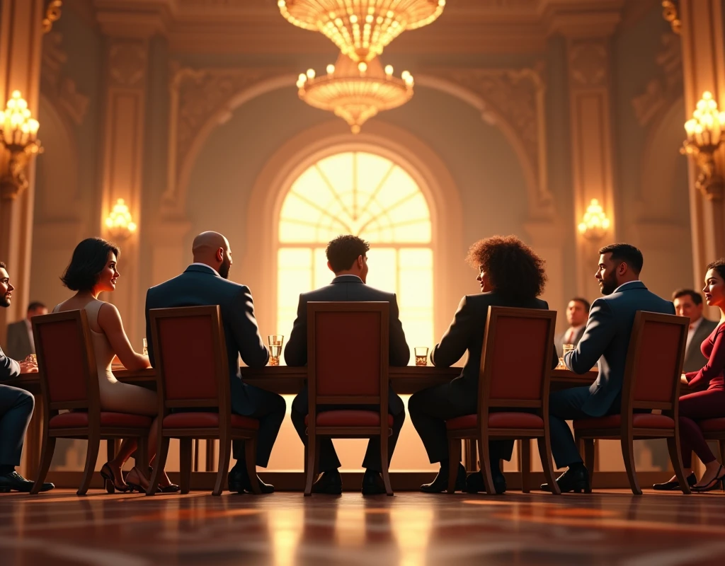 wide back view of successful entrepreneurs small crowd , sitting down in a majestic hall, pixar character, pixar renderman render, pixar octane render, pixar, as a pixar character, pixar portrait 8 k photo, depicted as a pixar character, pixar render, ideal pixar character, 3d model pixar render, render in pixar, by Pixar, pixar 3d render,