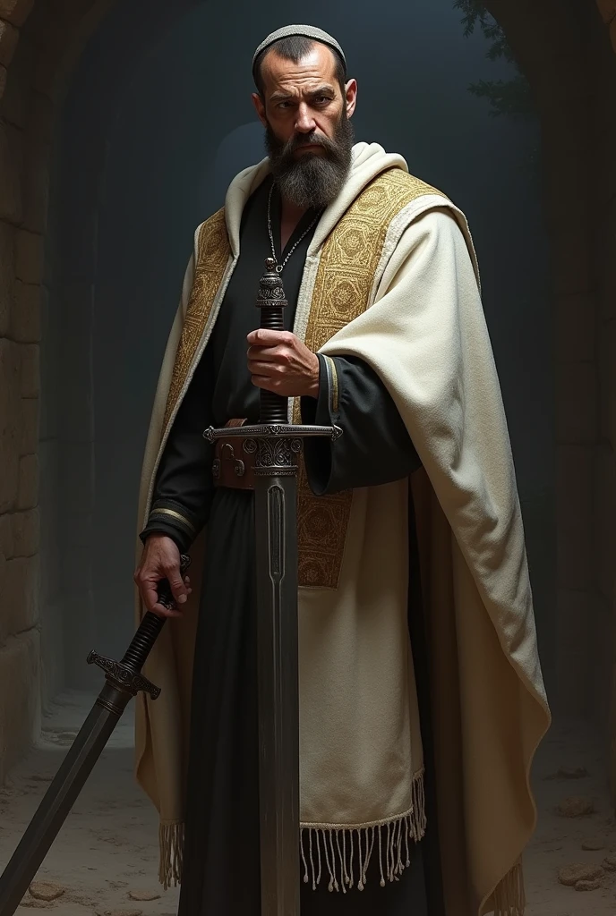Un juif en talith qui tient une épée
