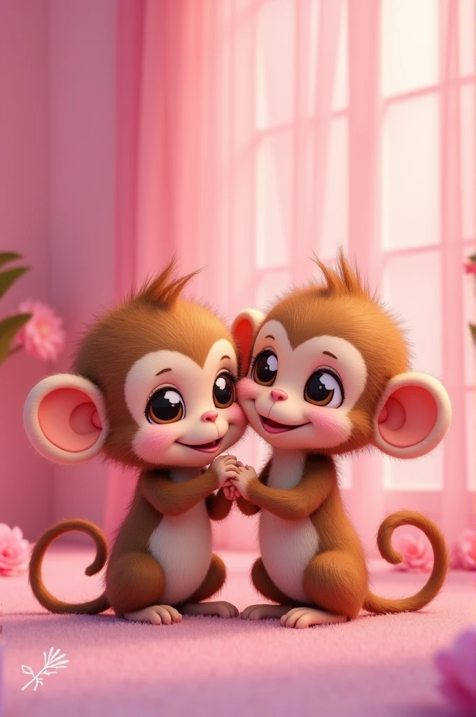 two cute pretty girl monkeys named karla and carla, give the picture some pink