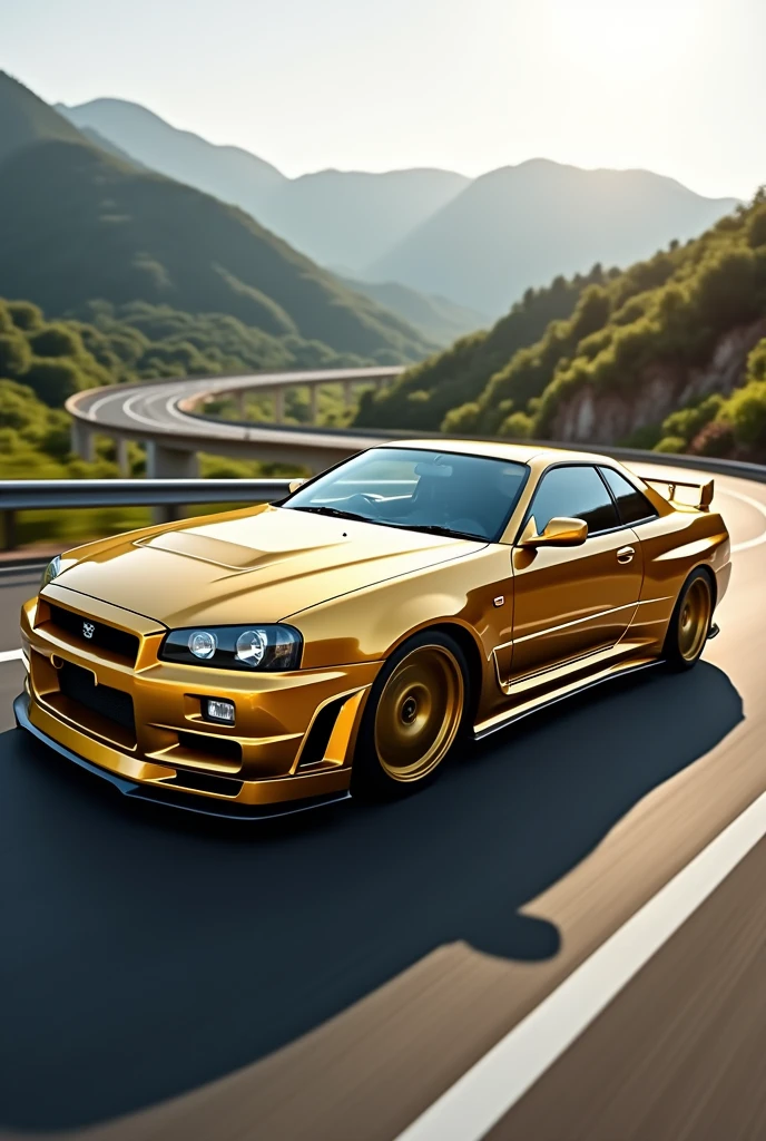 Nissan skyline GTR R34 in high way gold rim and Add