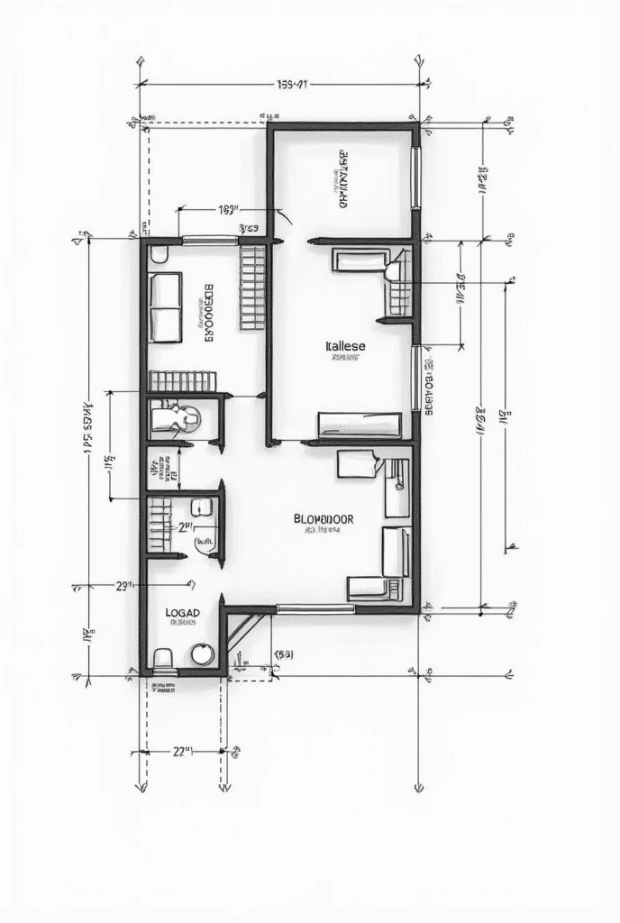 groundloor plan of two story house engineer drafting black and white sketch