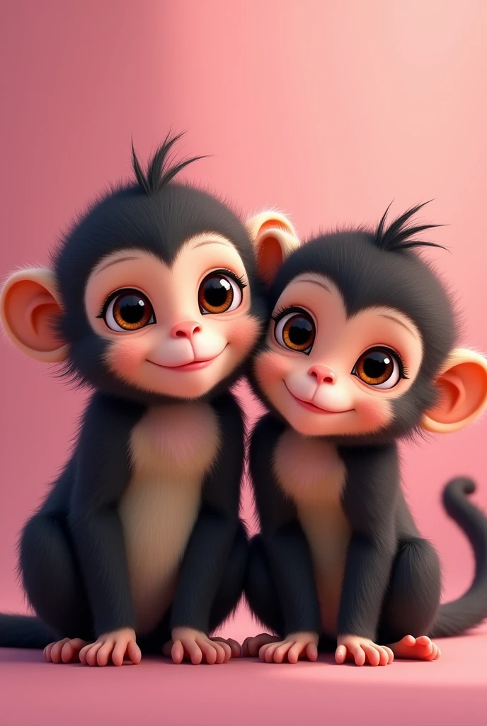 two cute pretty girl monkeys that says their name karla and carla, give the picture some pink
