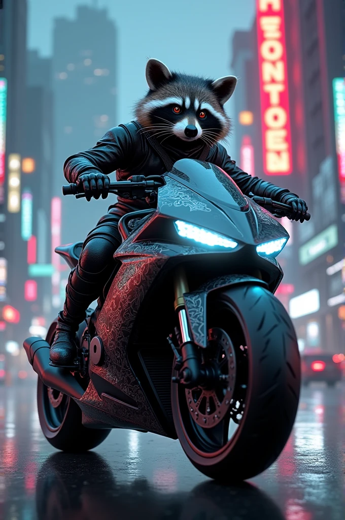 racoon driving ninja h2r bladerunner