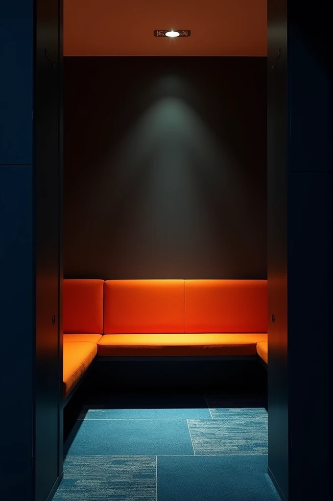 Orange seat blue printed carpet ll side wall panels in wall dim light