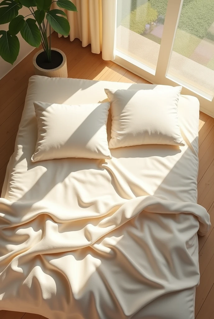 Bed sheet. Aerial view. Natural lighting