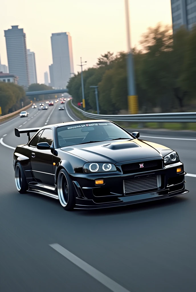 Nissan skyline GTR R34 in high way Add bodykit and Add spoiler 