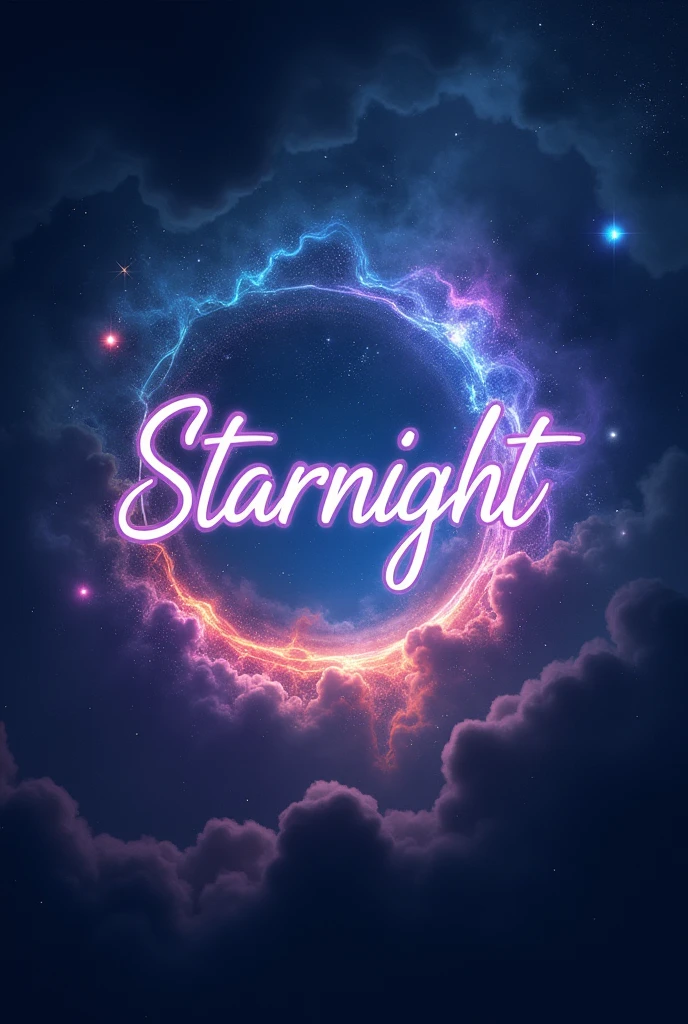 make a logo in galaxy aesthetics for a kpop group with the name and aesthetics "starnight" in handwriting and a great presence