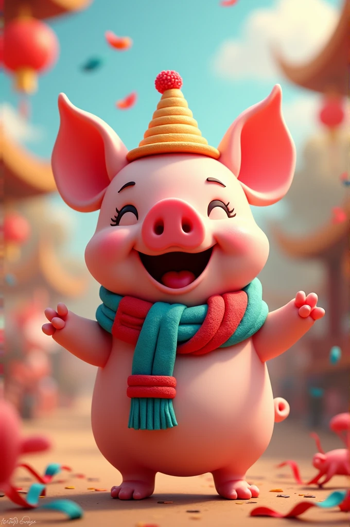 3D pig festival stamp 