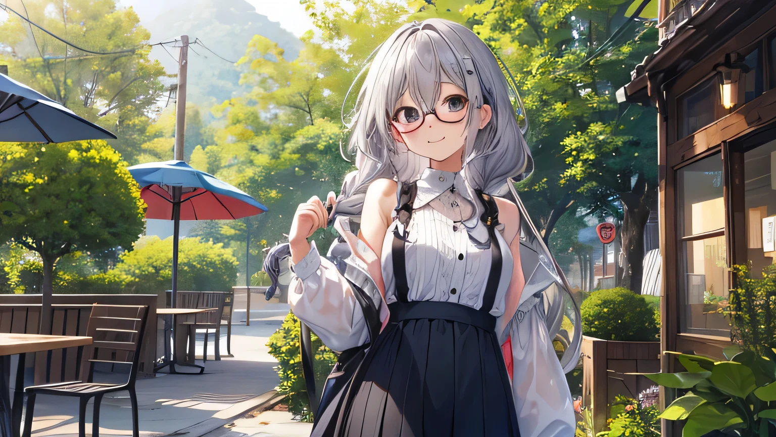 Girl showing panties with a disgusting face、White panty、eye glass、In the woods、
