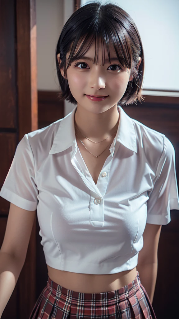(Highest quality, 8k, 32K, masterpiece, Hmm.:1.2),Beautiful Japanese Women Photos, 1 girl, (Medium short dark brown hair), (Big Breasts), double eyelid, White nurse uniform, Little white nurse (cap), White shirt, Open shirt, hospital, hospital room, Upper Body, sexy