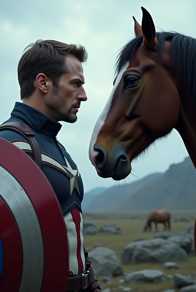 Captain America horse face to face 