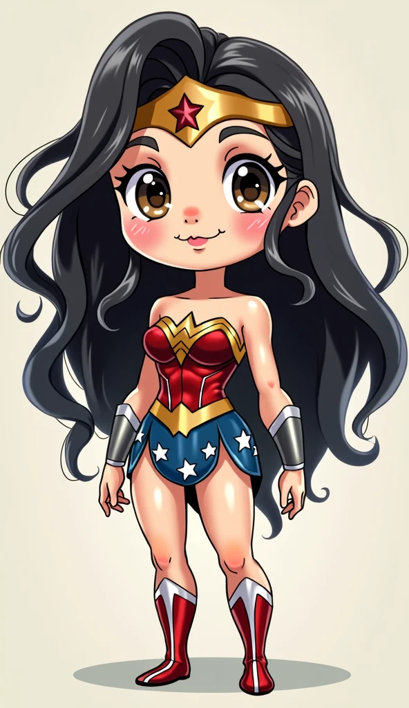 Wonder Woman's head, human body shape, a pair of big shining eyes, face and body facing me, full body photo, Q version of the cute character, the whole body can be seen.