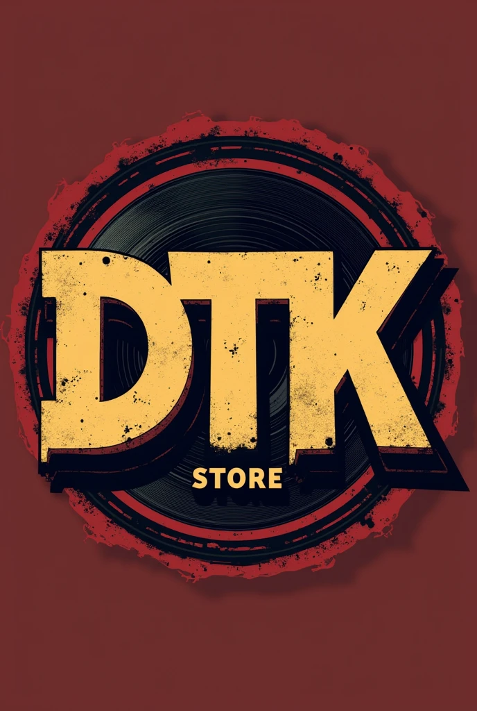 Make logo of DTK word hiphop90s style add store smallfont at the buttom and circle around red tone