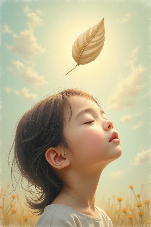 A seed falls from the sky、Pastel painting of a child's head