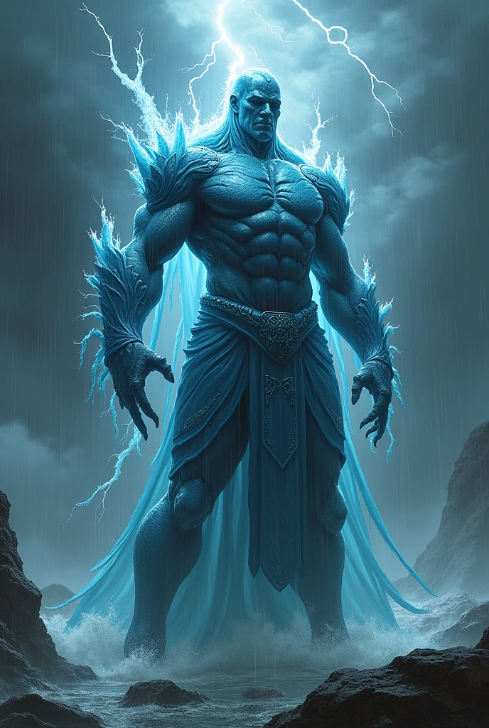 The water symbolic Armor on black with heavy rain and thunder weather condition