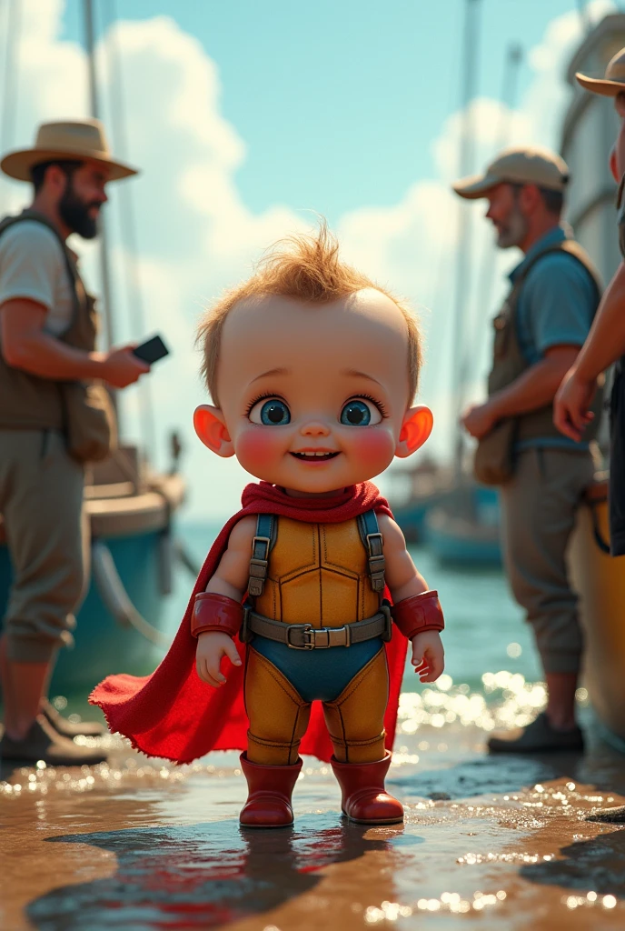 CBZBB, Superhero baby,character,Fishermen, a little, beautiful, deviant art, Artstation is trendy, digital art, details, Fishermen, realistic, humanoid, character, small size,Movie Show,movie lights, The Wolverine, Look happy