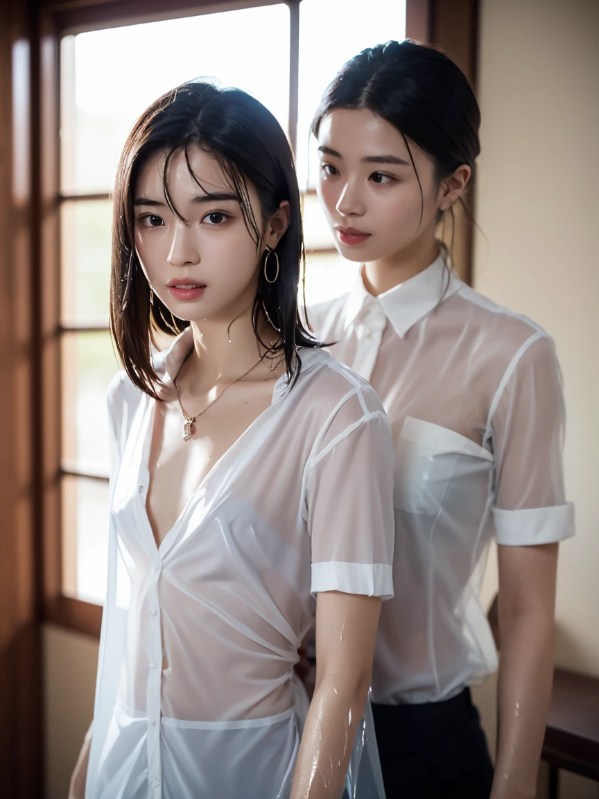 ((Ballerina)), perfect figure, black hair, braid, ((round breasts)), ((open shirt)), tattoo, short silk skirt, (groin: 1.2), collarbone, belly button, natural light, extremely detailed, 8yk, raw photo, high level of detail, (ray tracing), (masterpiece), (best quality), high resolution, (realistic: 1.4), physically based representation, ultrarealistic, whole body