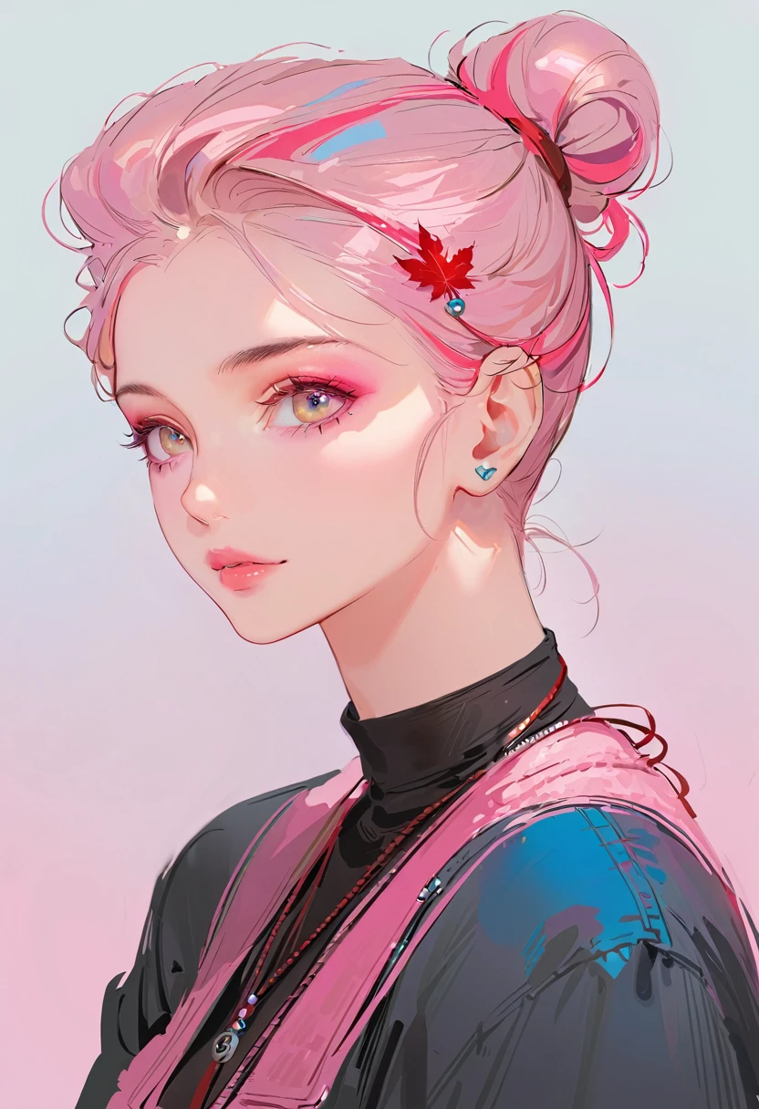 Illustrator, anime , Realistic ,sketch , 1 person, ,lip, sweater,order, Blue gradient background, Neon Hair,Texture Trim, Canadian, (masterpiece,Highest quality) Cancer