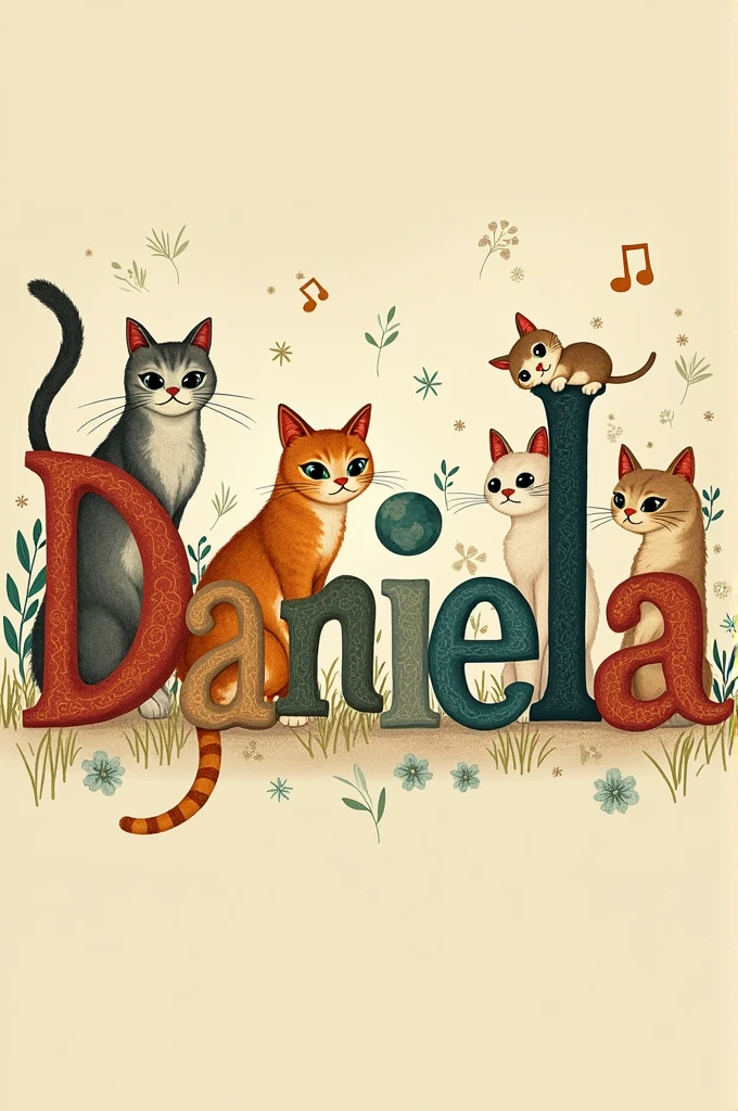 The name Daniela decorated with cats and about the singer laufey
