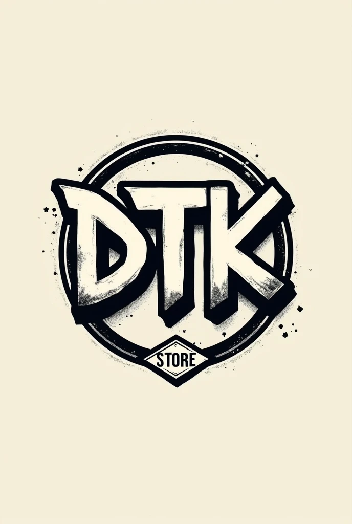 Make logo of DTK word jnco skateboard style add store smallfont at the buttom and circle around