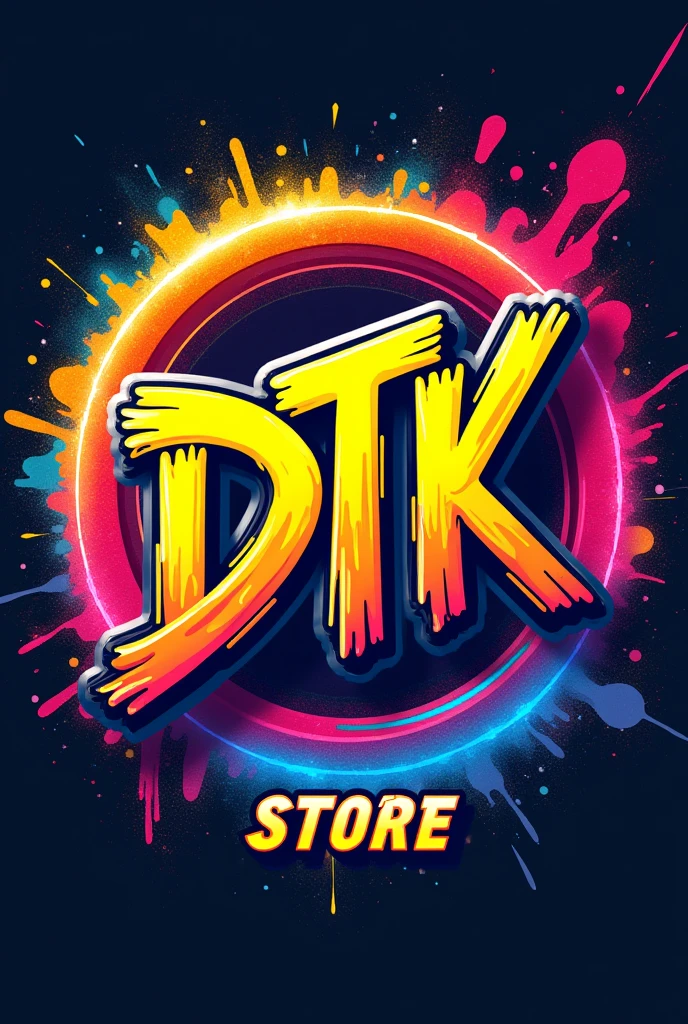 Make logo of DTK word jnco skateboard style add store smallfont at the buttom and circle around more colorful