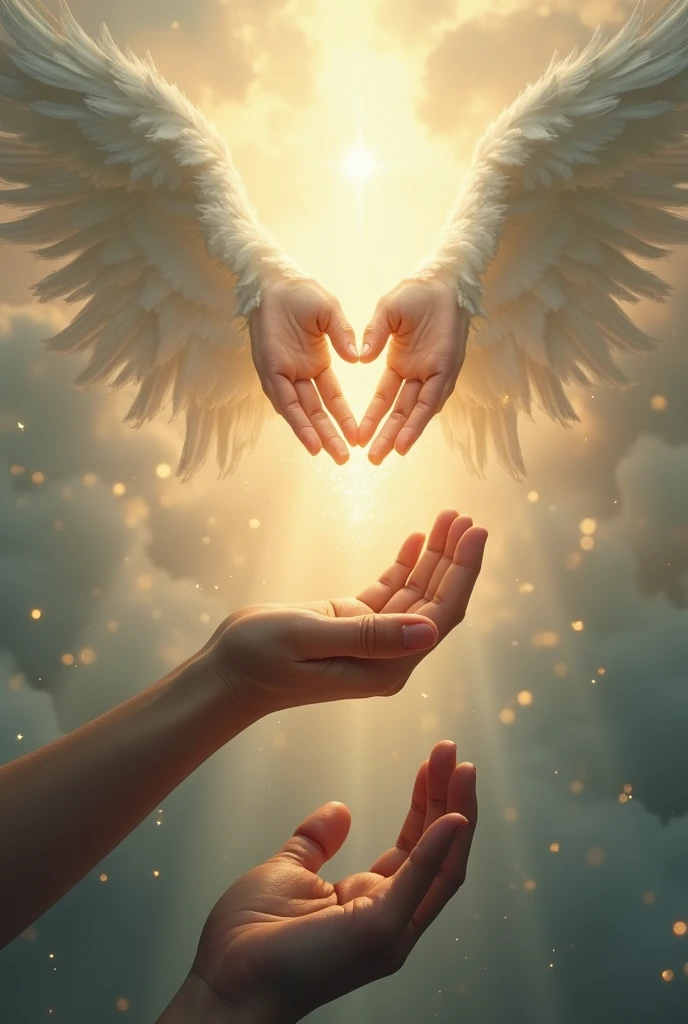 A hand reaching out to help another hand not like this somsthing angelic