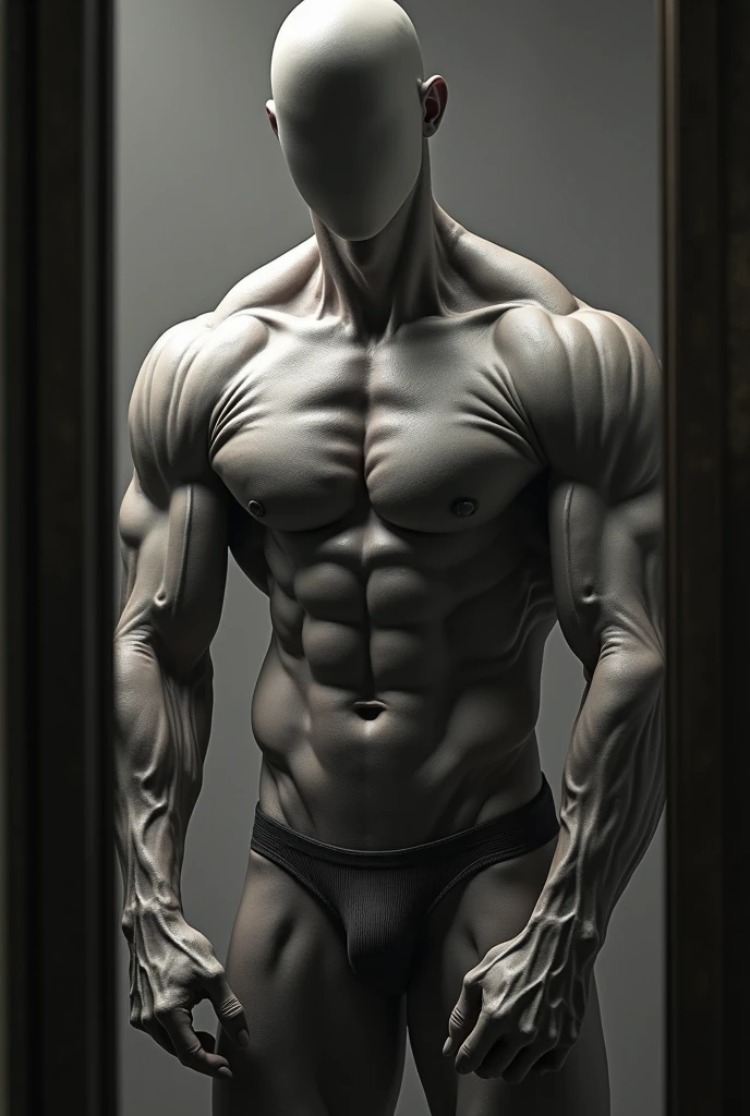 A body fat body builder with 50% body mirror photo little bit and only viens no face