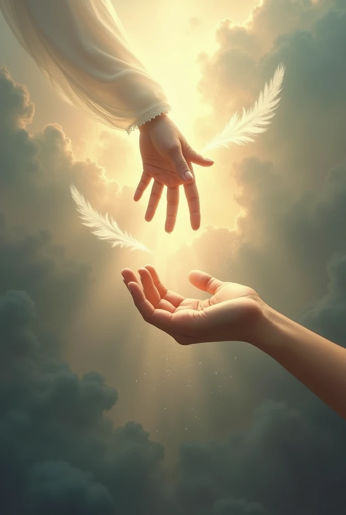 A hand reaching out to help another hand not like this somsthing angelic