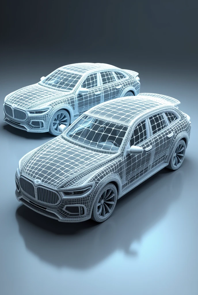 An example of a finite element mesh applied to a specific component, like the two side panels of the vehicle. This model shows how the structure is discretized for stress and force analysis..