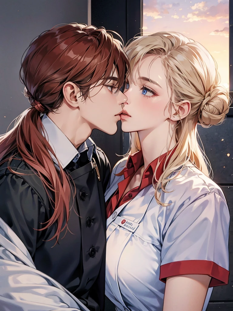 Nurse and soldier kissing