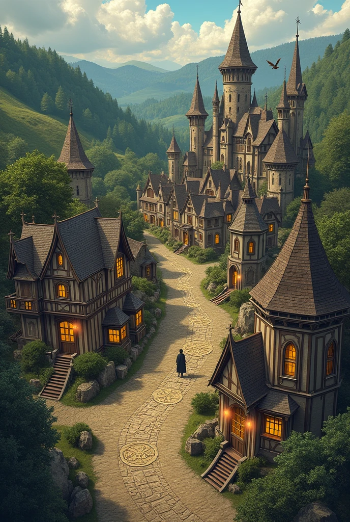A map of a wizarding town in the fantasy universe